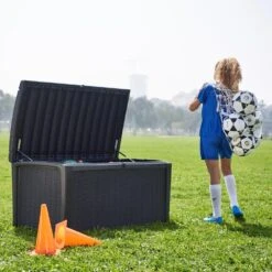 Coffre De Jardin Résine Rio 416L Gris Anthracite -Jardin Entretien Magasin 9745a coffre jardin resine rio 416l anthracite t1000